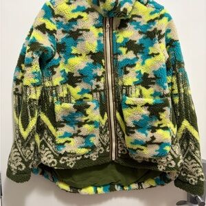 Pilcro Women’s Sherpa Jacket in Green, Teal, Yellow Camo